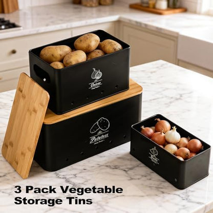 Potato Onion Garlic Storage Bin, Black, Set of 3