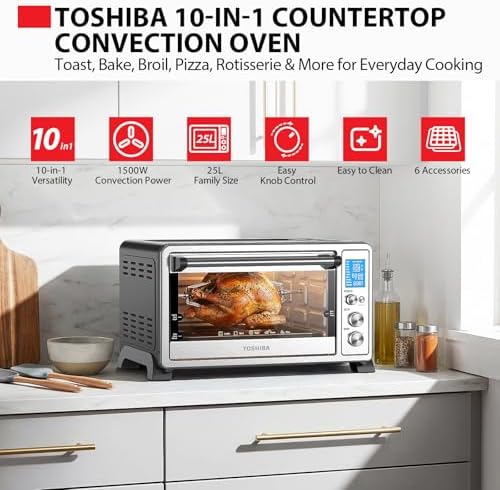 TOSHIBA 10-in-1 Convection Toaster Oven, 6-Slice Countertop Oven, 1500W