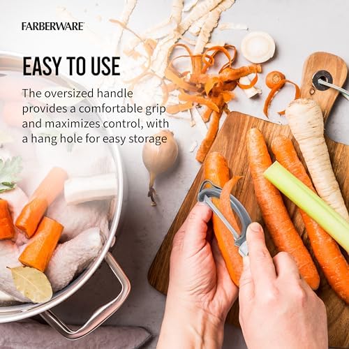 Farberware Professional Euro Vegetable Peeler with Ergonomic Handle, Razor-Sharp Stainless Steel Swivel Blade for Fruits and Vegetables, Dishwasher Safe, Jewel Grey