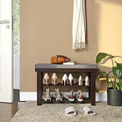 SONGMICS Bamboo Shoe Bench, 3-Tier Shoe Rack, 11.9 x 28.3 x 19.2 Inches
