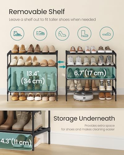 SONGMICS Shoe Rack, 4-Tier Stackable Metal Shoe Organizer, 24.5" Wide