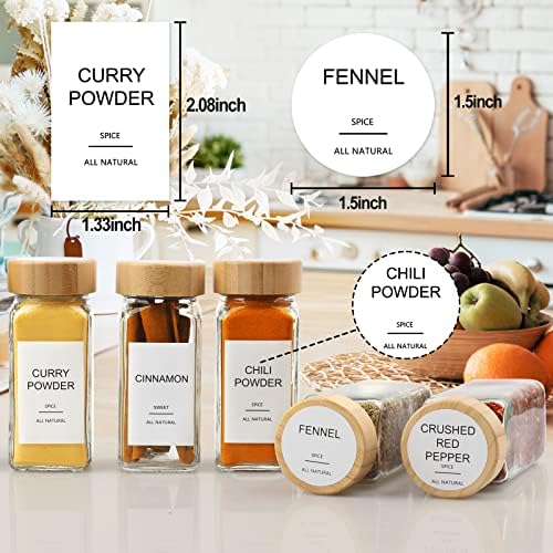 AISIPRIN Glass Spice Jars with 398 Labels, 24 pcs 4oz Spice Containers with Bamboo Lids, Square Spice Bottles With Shaker Lids,Spice Organization for Cabinet,Drawer,Rack,Seasoning Organizer