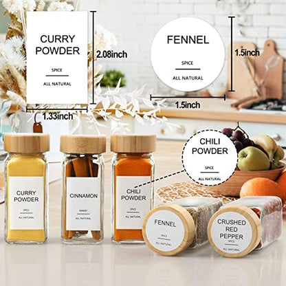 AISIPRIN Glass Spice Jars with 398 Labels, 24 pcs 4oz Spice Containers with Bamboo Lids, Square Spice Bottles With Shaker Lids,Spice Organization for Cabinet,Drawer,Rack,Seasoning Organizer