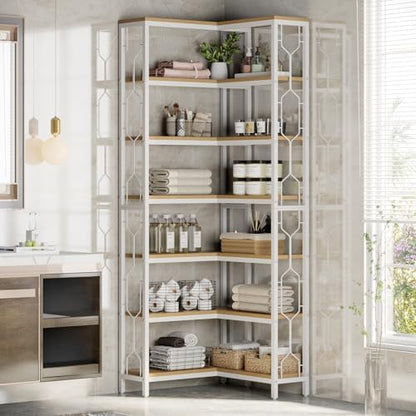 Tribesigns Corner Shelf, 7-Tier Industrial Corner Bookshelves and Bookcases