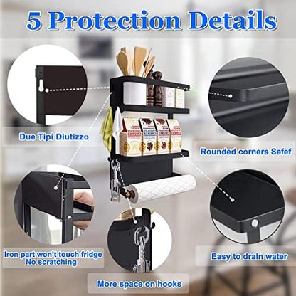 Magnetic Spice Rack for Refrigerator Magnetic Paper Towel Holder for Fridge Magnetic Shelf Magnetic Shelves Fridge Magnet Organizer Spice Rack Kitchen Organization Kitchen Storage Black