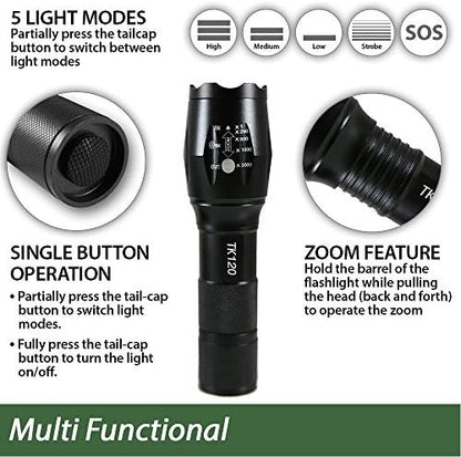 EcoGear FX LED Flashlights - Small Camping Flashlights with High Lumens, 5 Light Modes, Zoomable Beam - Bright Tactical Flash Light for Outdoor Home and Emergency [2 Pack]