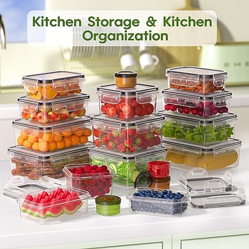 KEMETHY 36-Piece Food Storage Containers with Lids(18 Container & 18 Lid), Plastic Food Containers for Pantry & Kitchen Storage and Organization, BPA-Free, Leak Proof, Reusable with Labels & Pen