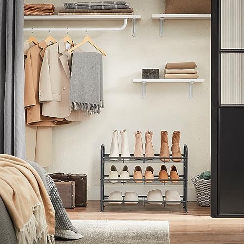 SONGMICS 3-Tier Stackable Metal Shoe Rack, Holds Up to 12 Pairs of Shoes