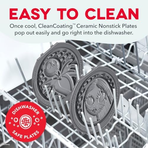Disney | Dash Nightmare Before Christmas MultiMaker® Mini Waffle Maker with Removable Plates, Ceramic Nonstick Waffle Iron, Jack Skellington, Sally & Oogie Boogie, Indicator Light, Recipe Guide