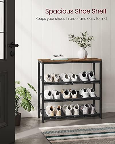 VASAGLE 4-Tier Shoe Rack, Adjustable, Freestanding