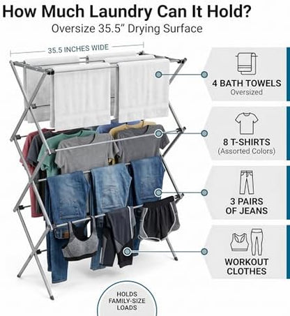 Honey-Can-Do Oversized Collapsible Clothes Drying Rack, 35", 50 lb, Grey