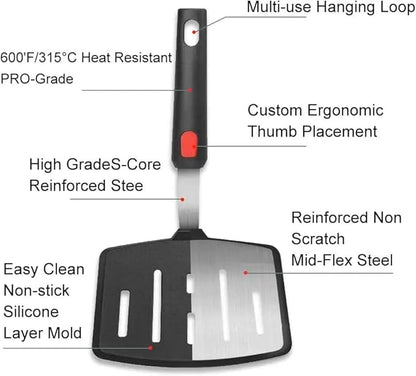 Silicone Fish Spatula Turner,Flexible Kitchen Wide Pancake Fish Slotted Spatulas for Nonstick Cookware Pans Omelette Egg