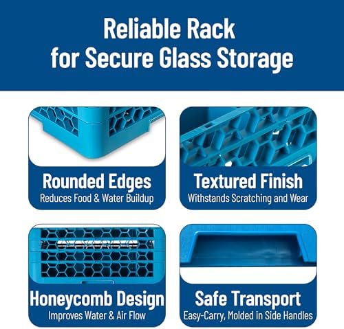 Carlisle FoodService Products OptiClean 25-Compartment Glass Racks With 3 Extenders for 3.19" Cups – Glass Racks for Restaurants Scratch-Resistant Texture, Blue, (Pack of 2)