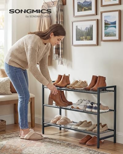 SONGMICS 3-Tier Metal Shoe Rack, Vertical Shelf, Holds up to 16 Pairs