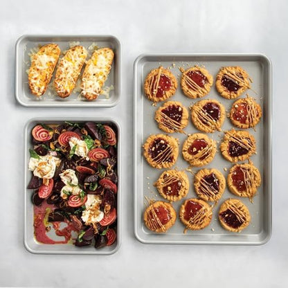 Nordic Ware Brilliant™ Colorful 3-Pc Baking Set, Nonstick made without PFAS or PTFE for safe cooking; Reinforced steel rim prevents warping; Includes Half Sheet, Quarter Sheet, and Eighth Sheet
