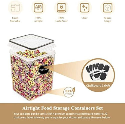 Wildone Flour Storage Containers 5.2L, 4 PCS Food Storage Containers, Black