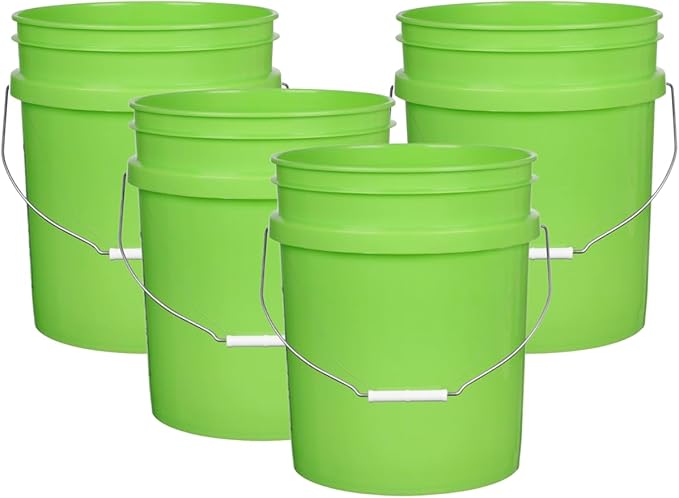House Naturals 5 Gallon Premium HPDE Plastic Bucket - Made in USA Food Grade Storage Container, BPA Free All Purpose Pail (4, Lime)