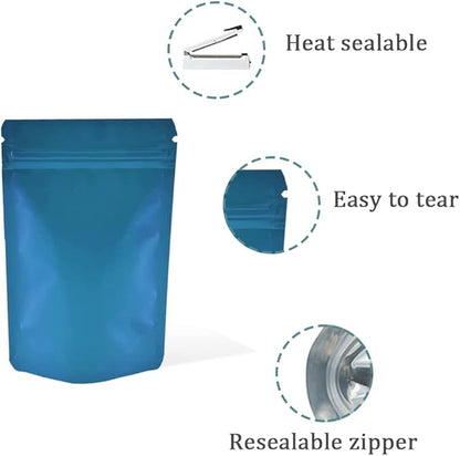 PABCK Stand-Up Resealable Heat Seal Bags 3.55mil Thick Frosted Blue Foil Sealed Bags 50 Pieces 3.35x5.1 inch for Zip Packaging Lock Food Storage Pouch