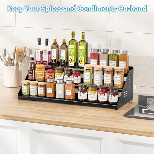 BOIVSHI 3 Tier Spice Rack for Cabinet, Adjustable Shelf, Black