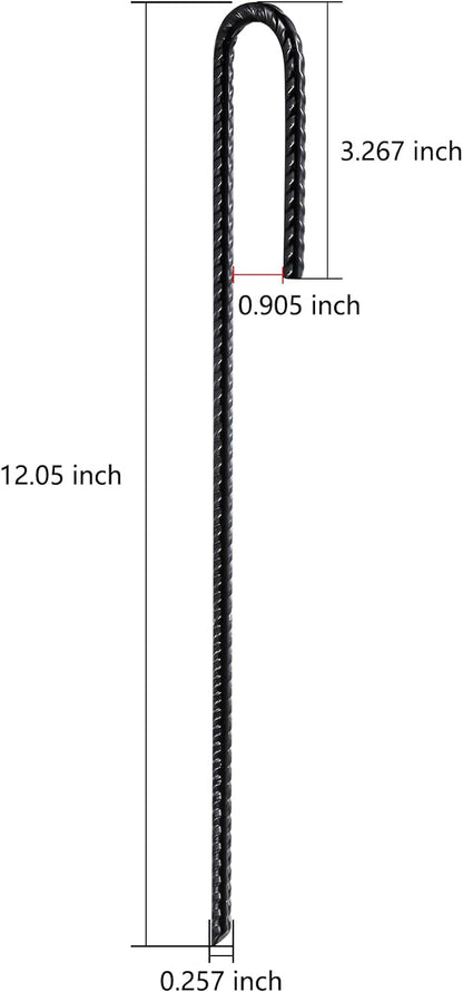 Rebar Stakes U/J Hook Extra Heavy Duty,(10pcs) 12 inch x 1/4 inch Rust Proof Coated Steel Ground Stakes Ground Anchors, Garden Stake Metal Stakes Tent Stakes Trampoline Anchors (J-Hook)