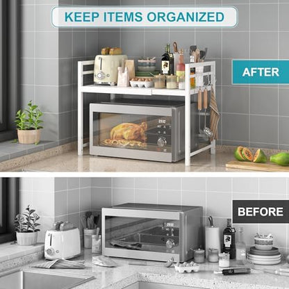 DOLALIKE Expandable Microwave Stand Kitchen Countertop Organizer, White