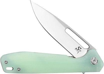 Sitivien ST801 Folding Knife,8Cr18Mov Steel Blade with G10 Handle Pocket Knife EDC Tool Knife for Outdoor Survival, Camping, Hiking,Hunting(Jade) …