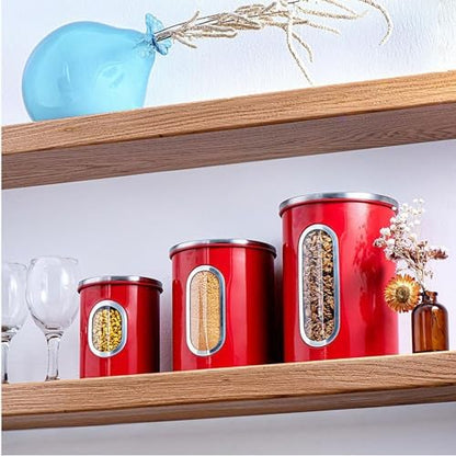 Mixpresso 3-Pcs Red Canisters Set for Kitchen Storage Airtight Jars
