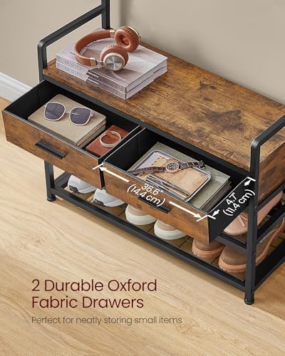 VASAGLE Hall Tree with Bench and Shoe Storage, 2 Fabric Drawers, 10 Hooks