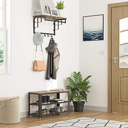 VASAGLE 3-Tier Shoe Rack, Storage Bench with Metal Mesh Shelves and Seat