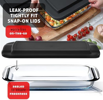 Nestl 8pc Glass Baking Dishes for Oven, Glass Food Storage Containers with Lids, Leakproof Casserole Dishes for Oven with Lid, Cooking, Microwave Oven Freezer Safe Bakeware, 9x13 Lasagna Pan Black