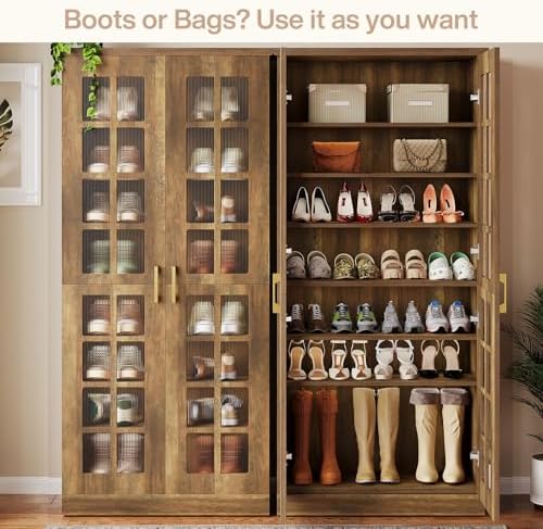 Tribesigns Tall Shoe Cabinet with Doors, 8-Tier Shoe Storage with Adjustable Shelves, Modern Shoe Organizer Shoe Rack Cabinet for Entryway, Hallway, Closet, Living Room, Rustic Brown