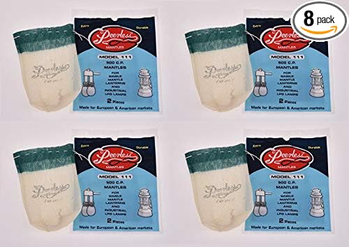 Peerless 111 Lantern Mantles – 4 Packs of 2 (Total 8) – 500 CP – Fits Coleman 236, 237, 621, 625, 635, 639 – Equivalent to Coleman 1111 or 11 Style – For Gasoline, Naphtha & Kerosene Lanterns