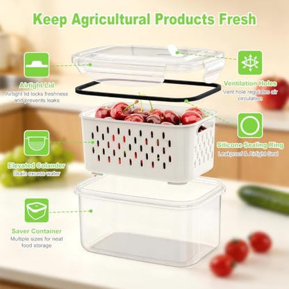 4Pack Fruit Storage Container for Fridge with Removable Colander and Vent