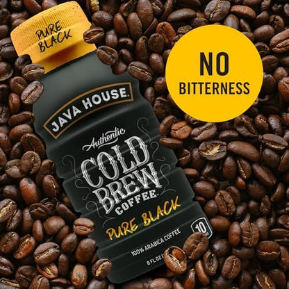 Java House Cold Brew Coffee Ready to Drink Bottles - Pure Black - 6 Pack of 8oz Bottles - 100% Arabica Coffee