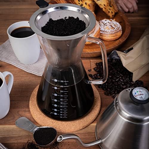 London Sip Glass Pour Over Coffee Carafe Coffee Maker with Reusable Stainless Steel Filter, Ergonomic Handle, and Easy-Pour Spout, 8-Cup (1200 mL)