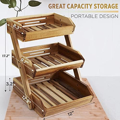 3-Tier Fruit Basket for Kitchen - Durable, Multifunctional, Large Capacity Fruit & Veggie Stand with Snack Organizer