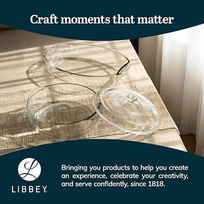 Libbey Baker's Basics 2 Piece Casserole Dish with Lid - Elegant Glass Casserole Dishes for Oven - Versatile Baking Dishes to Store Leftovers and More