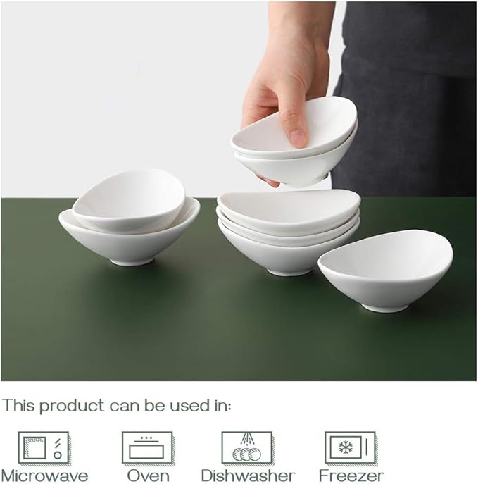 DOWAN Ceramic Dip Bowls, 3 oz 8 Pack Dipping Bowl, Mini Serving Bowls for Side Dishes, Sushi Soy Sauce Dish, Gravy Boat Porcelain Dipping Sauce Cups for BBQ and Party Dinner, Soft White