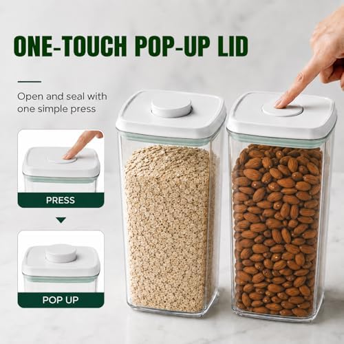 Pop Airtight Food Storage Containers with Lids Stackable Containers for Kitchen Pantry Organization Ideal for Cereal Snacks Flour Sugar Coffee and Spaghetti (gray, 6 pcs)