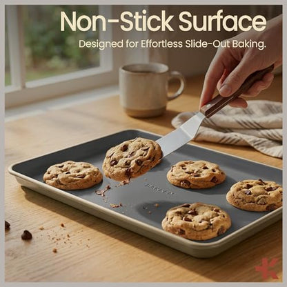 Bakken 8-Piece Ceramic Coated Bakeware Sets, Nonstick Aluminized Steel Pans with Muffin, Loaf, Cake, Roasting Pan, & Cooling Rack, Oven Safe Up To 500°F, Dishwasher Safe, BPA, PTFE & PFAS Free, Cream