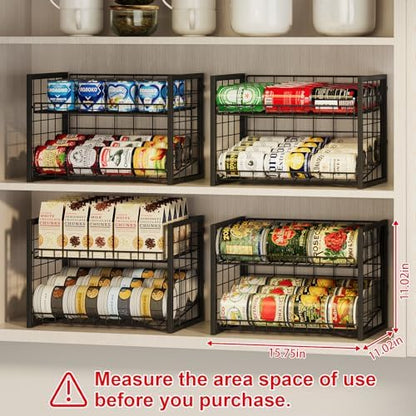 X-cosrack 2 Packs Stackable Can Rack Organizer for Pantry, 2-Tier Sturdy Adjustable Pantry Can Storage Organizer for Canned Food Can Goods, Kitchen Can Dispenser Holder for Soda Drinks Snack, Black