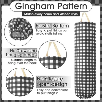 Gingham Plastic Bag Holder for Grocery Bag, Black