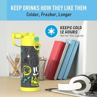 THERMOS FUNTAINER Water Bottle with Spout, 16oz, Graffiti Boy