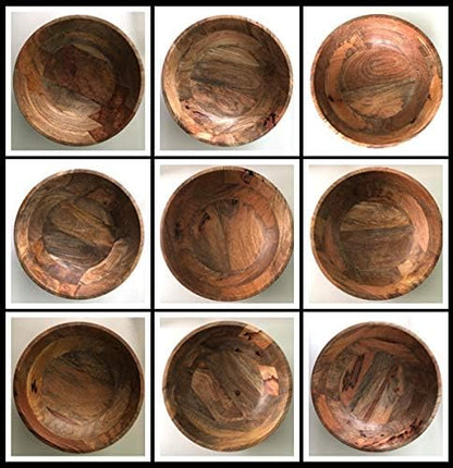Extra Large Wooden Salad Bowl Set - 1/2" Thick Mango Wood Serving Bowl with Utensils, Wooden Mixing Bowls, Decorative Kitchen Dinnerware for Popcorn, Pasta, & Chips, Dishes - 15 Inch