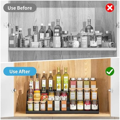 BOIVSHI 3 Tier Spice Rack for Cabinet, Adjustable Shelf, Black