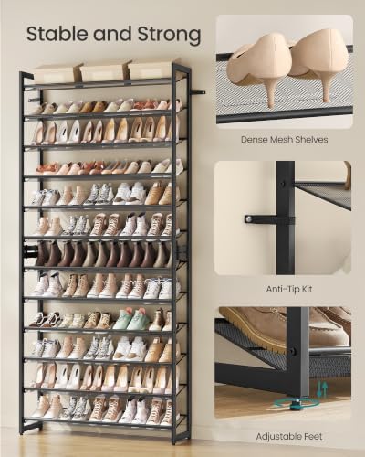 SONGMICS Metal Shoe Rack, 12-Tier Shoe Orgainzer, Holds 60-72 Pairs