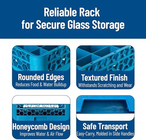 Carlisle FoodService Products Opticlean 25-Compartment Glass Rack with 1 Extender, Blue , 5.56"