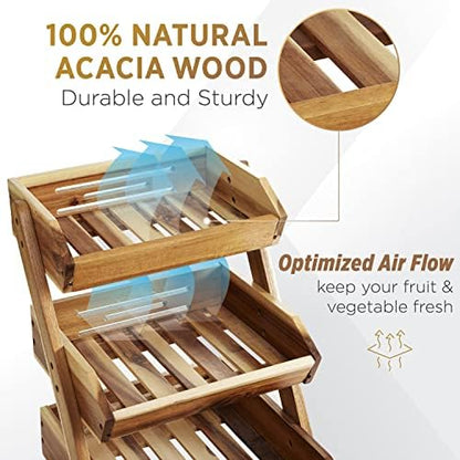 3-Tier Fruit Basket for Kitchen - Durable, Multifunctional, Large Capacity Fruit & Veggie Stand with Snack Organizer