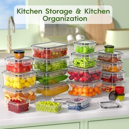 KEMETHY 44-Piece Food Storage Containers with Lids(22 Containers & 22 Lids), Plastic Food Containers for Pantry & Kitchen Storage and Organization, BPA-Free, Leak Proof, Reusable with Labels & Pen
