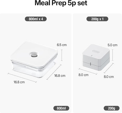 VAKUEN Premium Airtight Food Storage Container. Meal Prep 0.85qt 5pc/Set. 4pcs Container and Vacuum Sealer. Patented Double Silicone Lining, 100% Leak Proof, BPA-FREE
